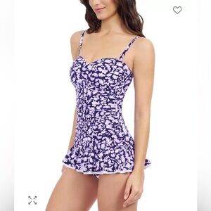Profile by Gottex Printed Bandeau Swimdress Size 16 Navy